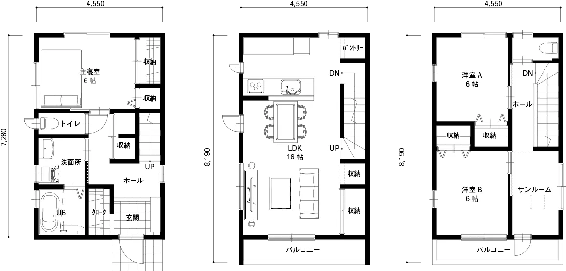 3階建て間取り図
